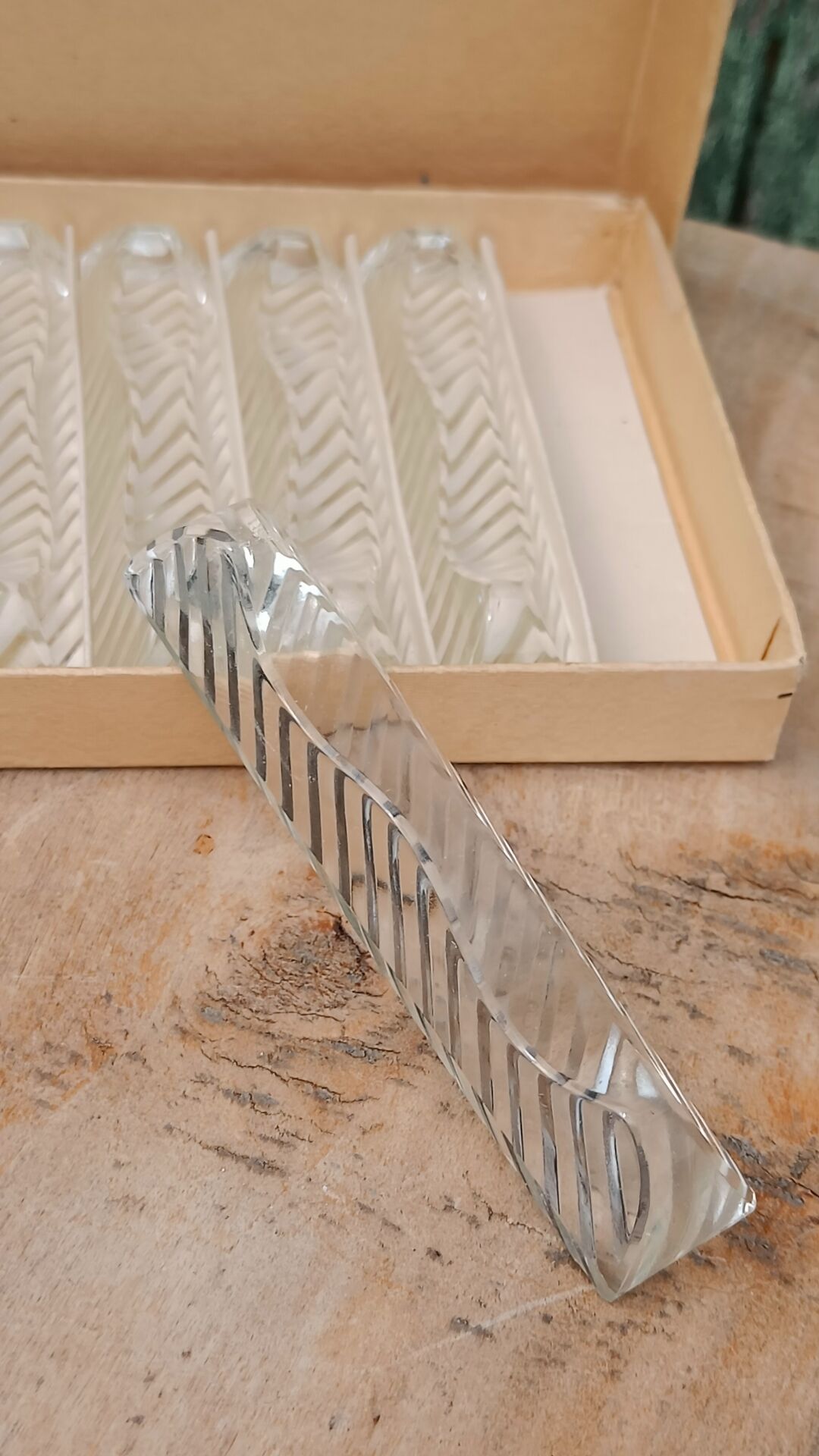 Lot de 12 porte-couteaux doubles vintage en cristal avec boîte