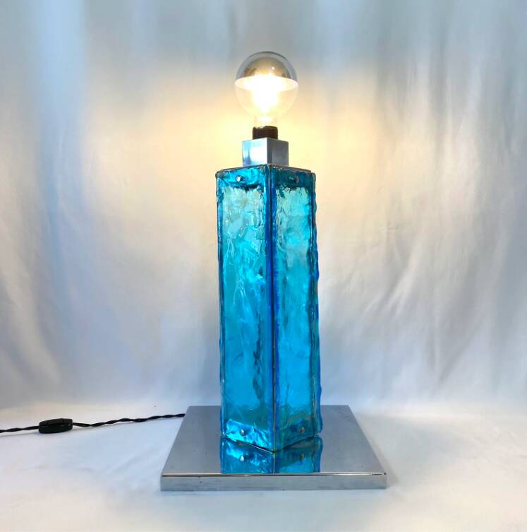 Large blue and chrome Murano lamp, 1960s. Italy