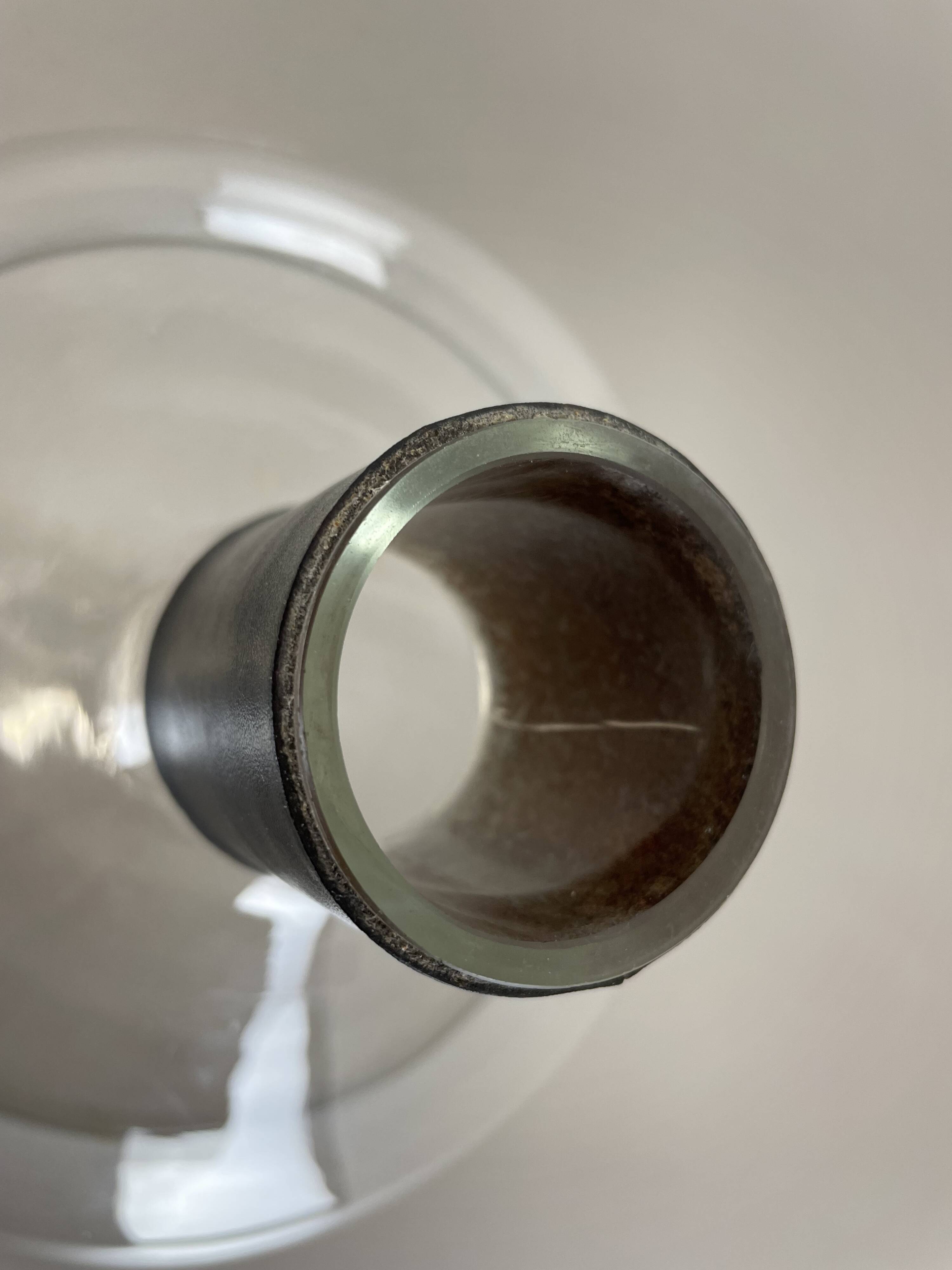 Large glass decanter element with leather Handle by Carl Auböck, Austria, 1950s