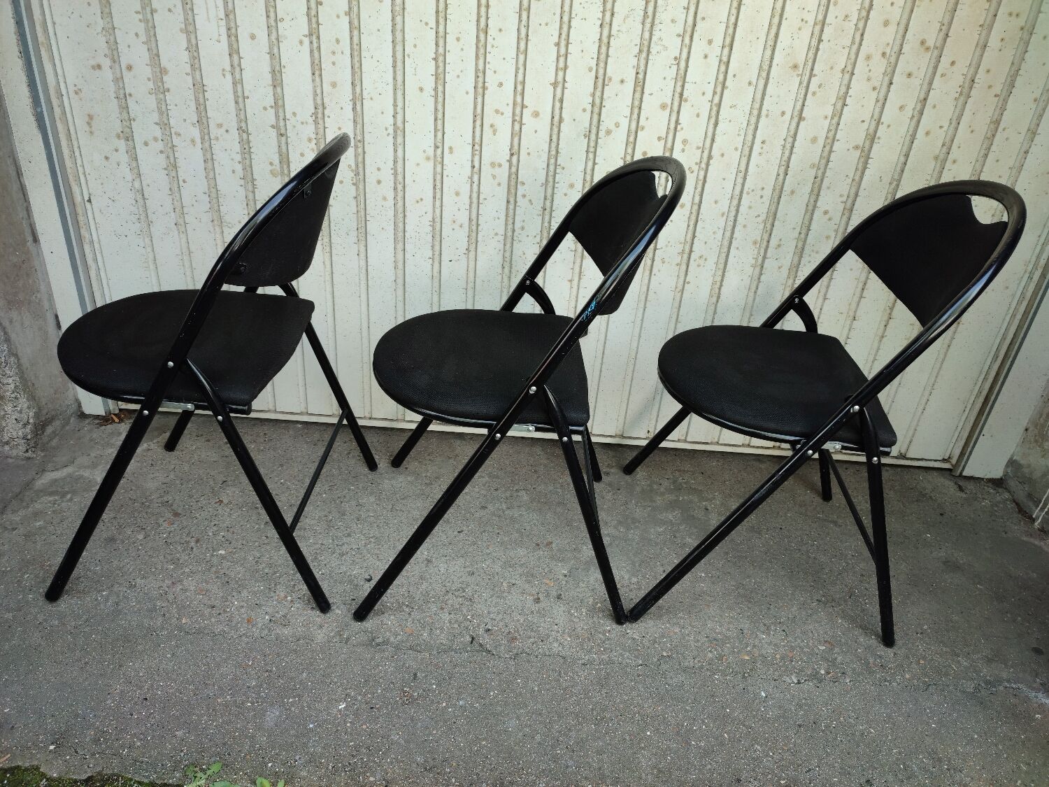 3 folding chairs bergeraul samba vintage black metal fabrics