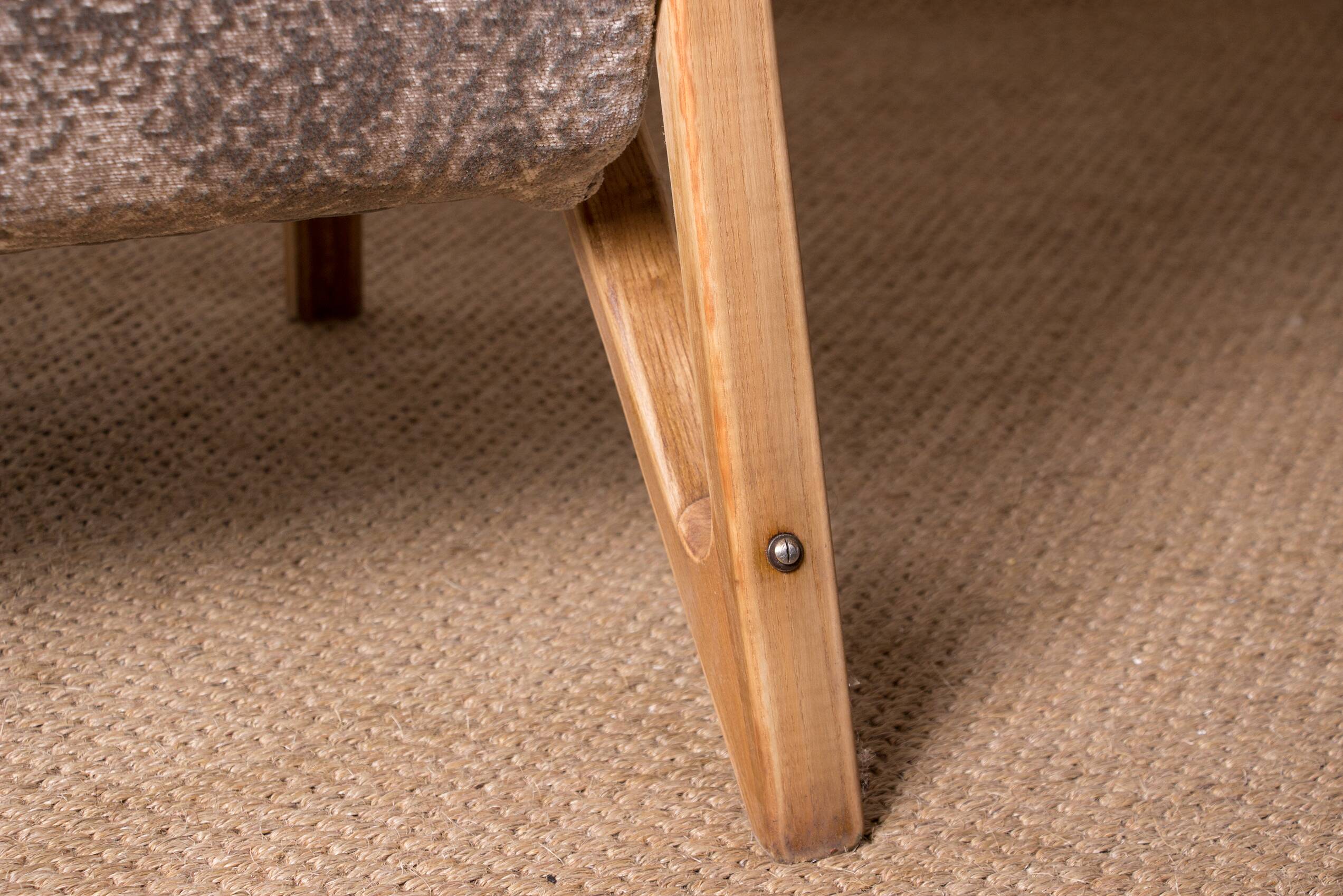 High armchair in curved beech and recent konkav fabric model by paul bode for federholz.