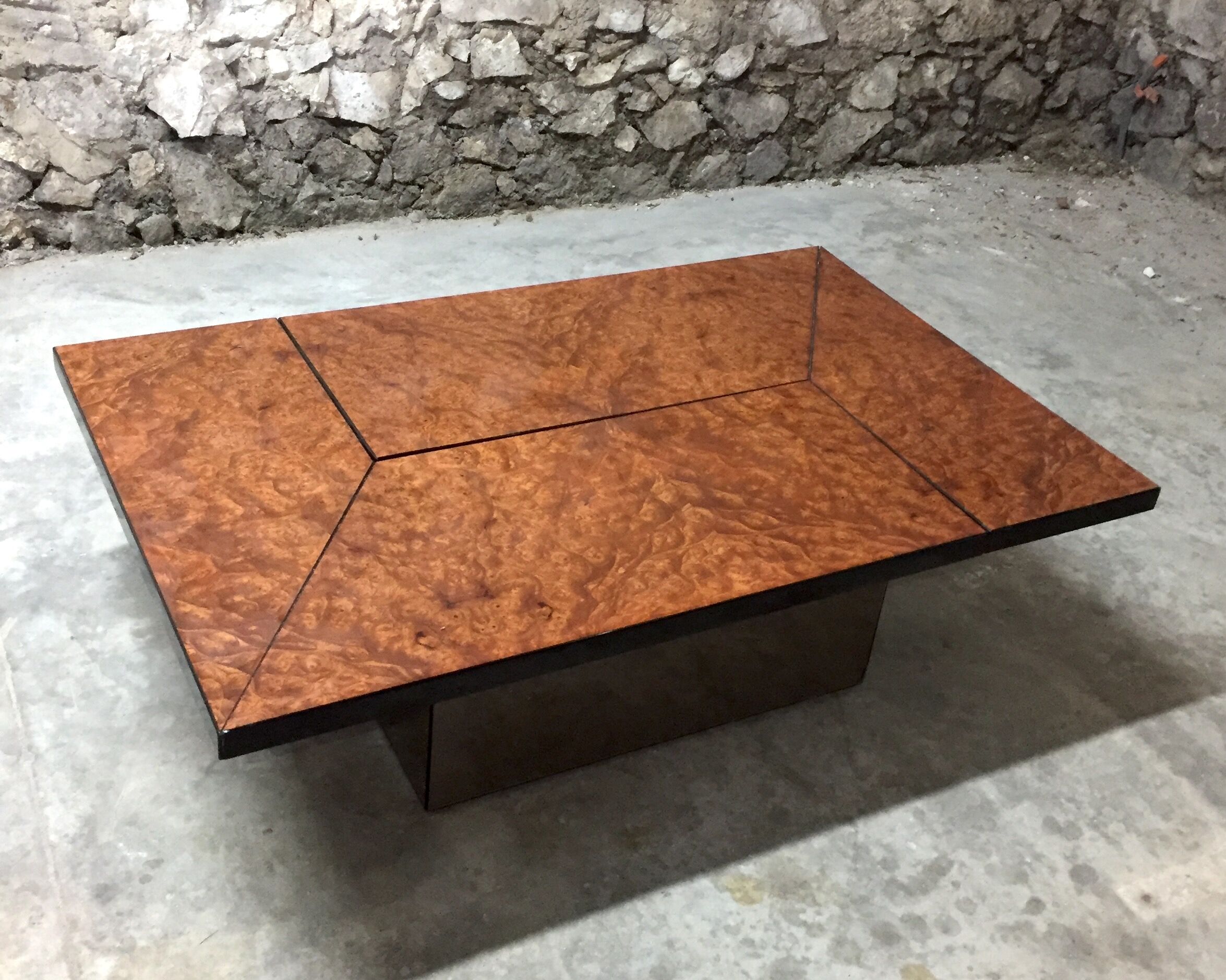 Table in elm magnifying glass by Paul Michel, 1970 Roche Bobois