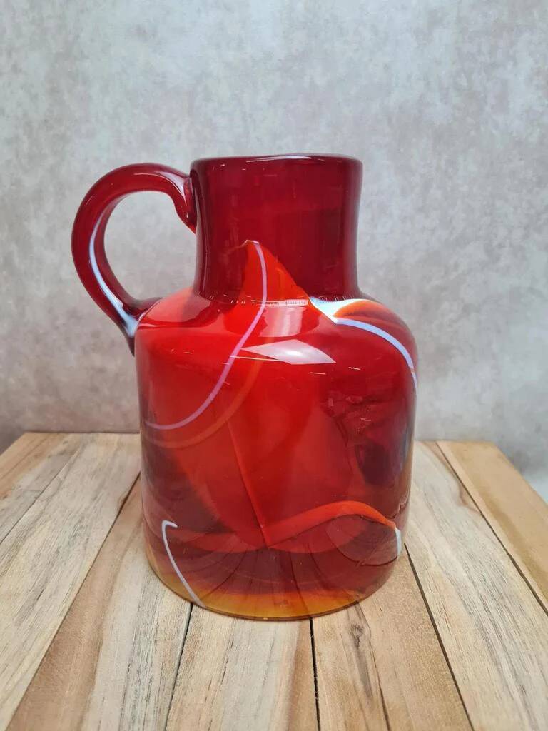 Vase / jug in blown red glass – Murano style – vintage piece from the 1970s