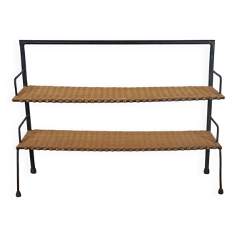 low metal and rattan shelf from the 50s