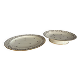 2 plats en porcelaine de Limoges blanche et dorée