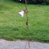 Floor lamp of the 70s in gilded brass lacquered beige metal and brown plastic 2 spots