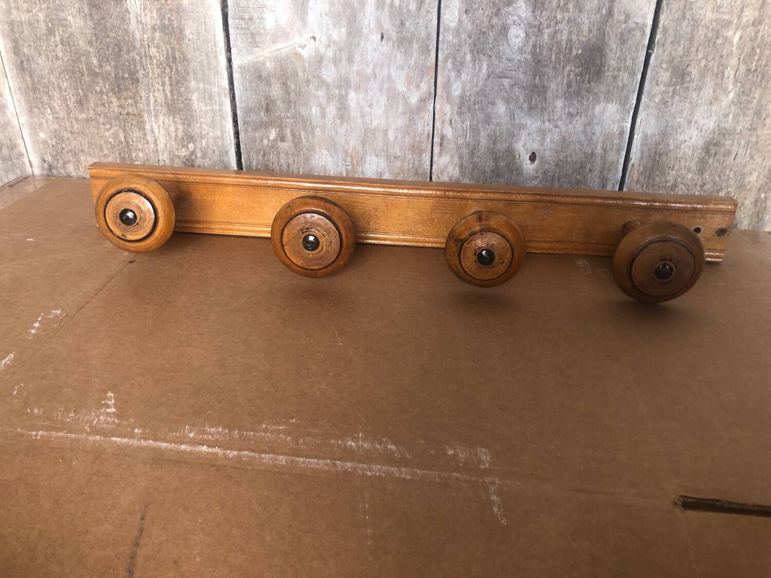 Old Wall Coat Rack x4 Vintage Turned Wood #A702