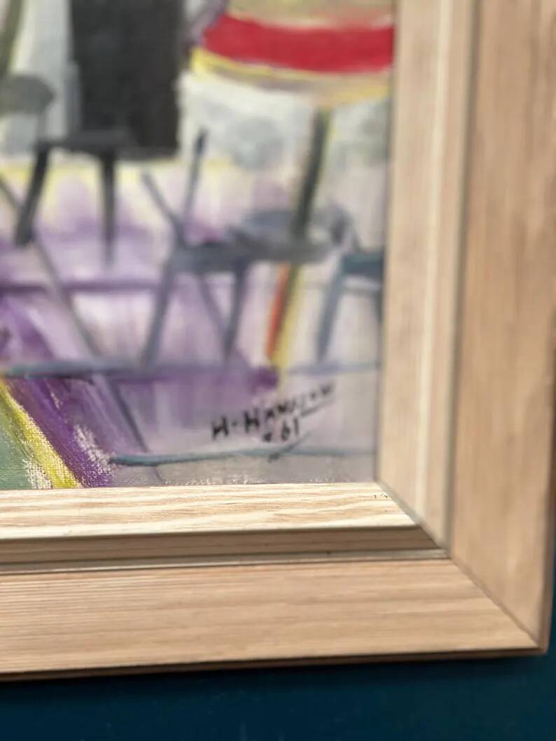 Original Swedish Oil on Canvas – “City Life” by H. Hanson 61 – Vintage & Framed – 72 × 45 cm (28.3" x 17.7")