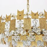 Chandelier in gilded brass and crystal glass by Palwa, Germany, 1960s.