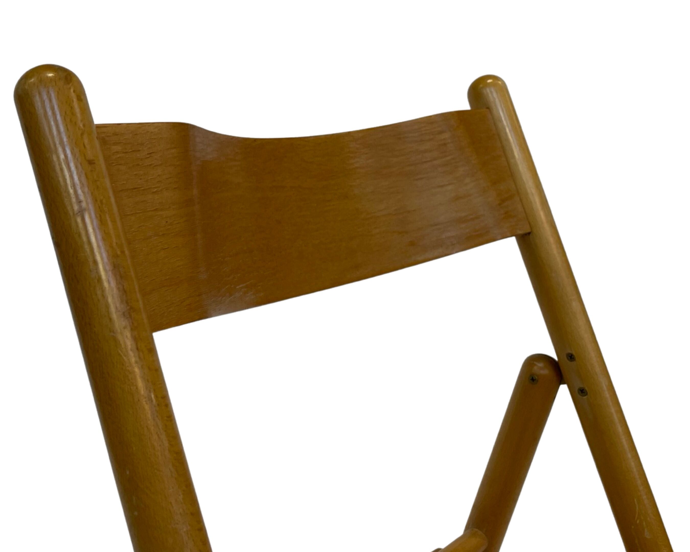 Set of four vintage folding chairs with webbing and wood 1970s