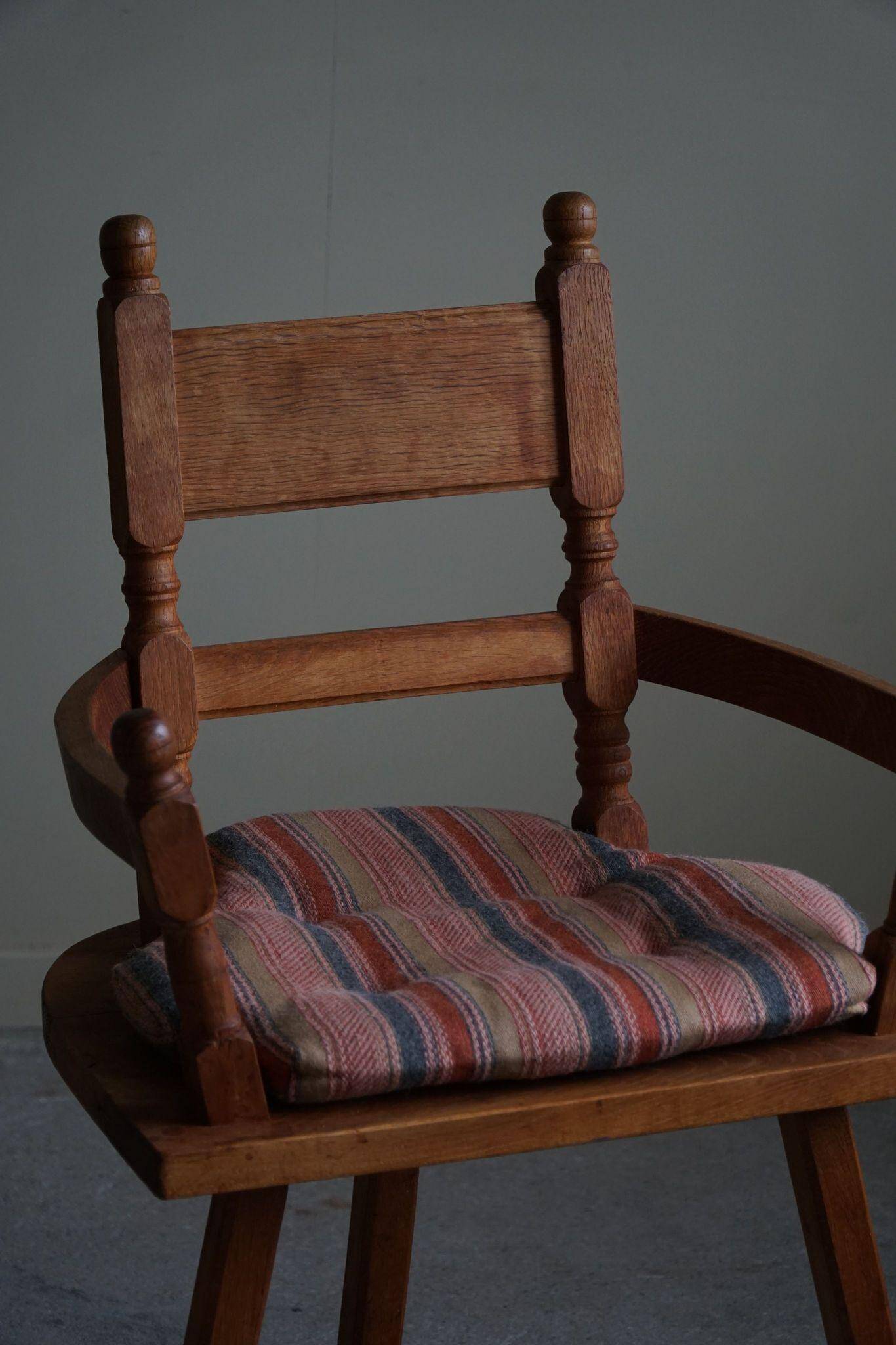 Handcrafted Tripod Armchairs in Oak, by a Danish Cabinetmaker, Folk Art, 1930s