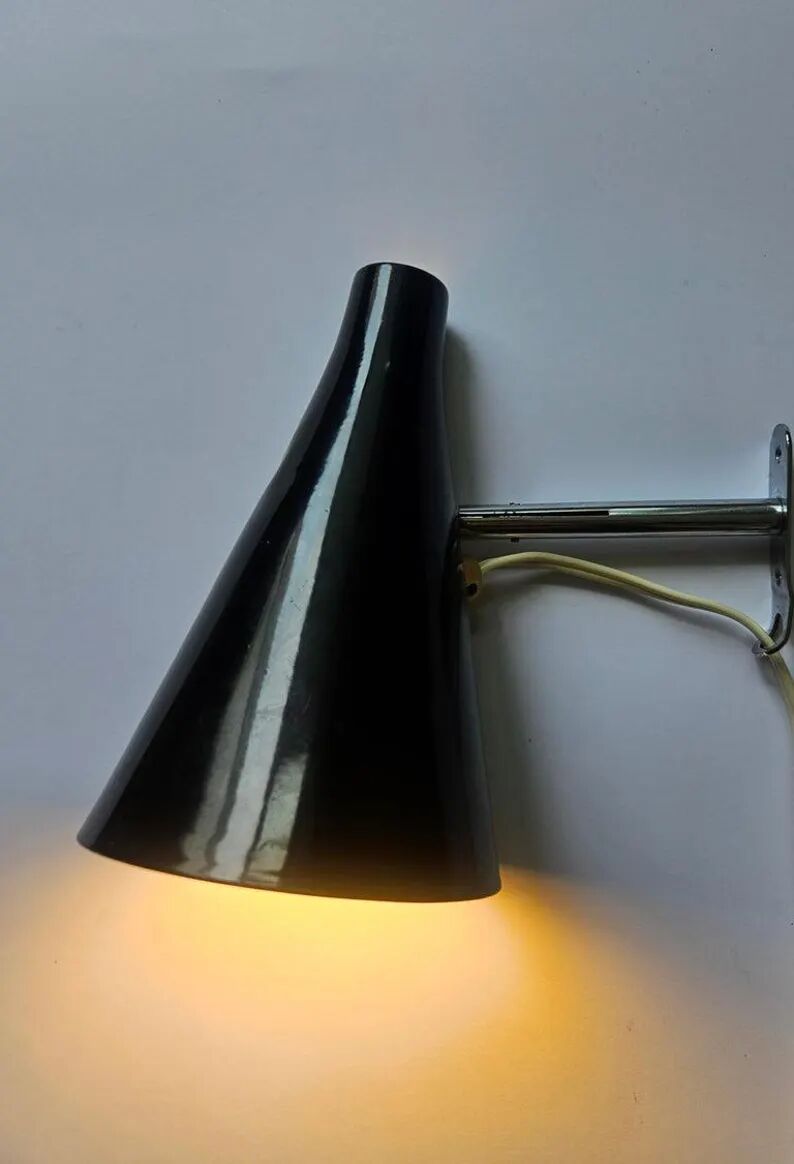 Rare Black Midcentury Adjustable Wall Lamp in style of Stilnovo, Lidokov, 1960s