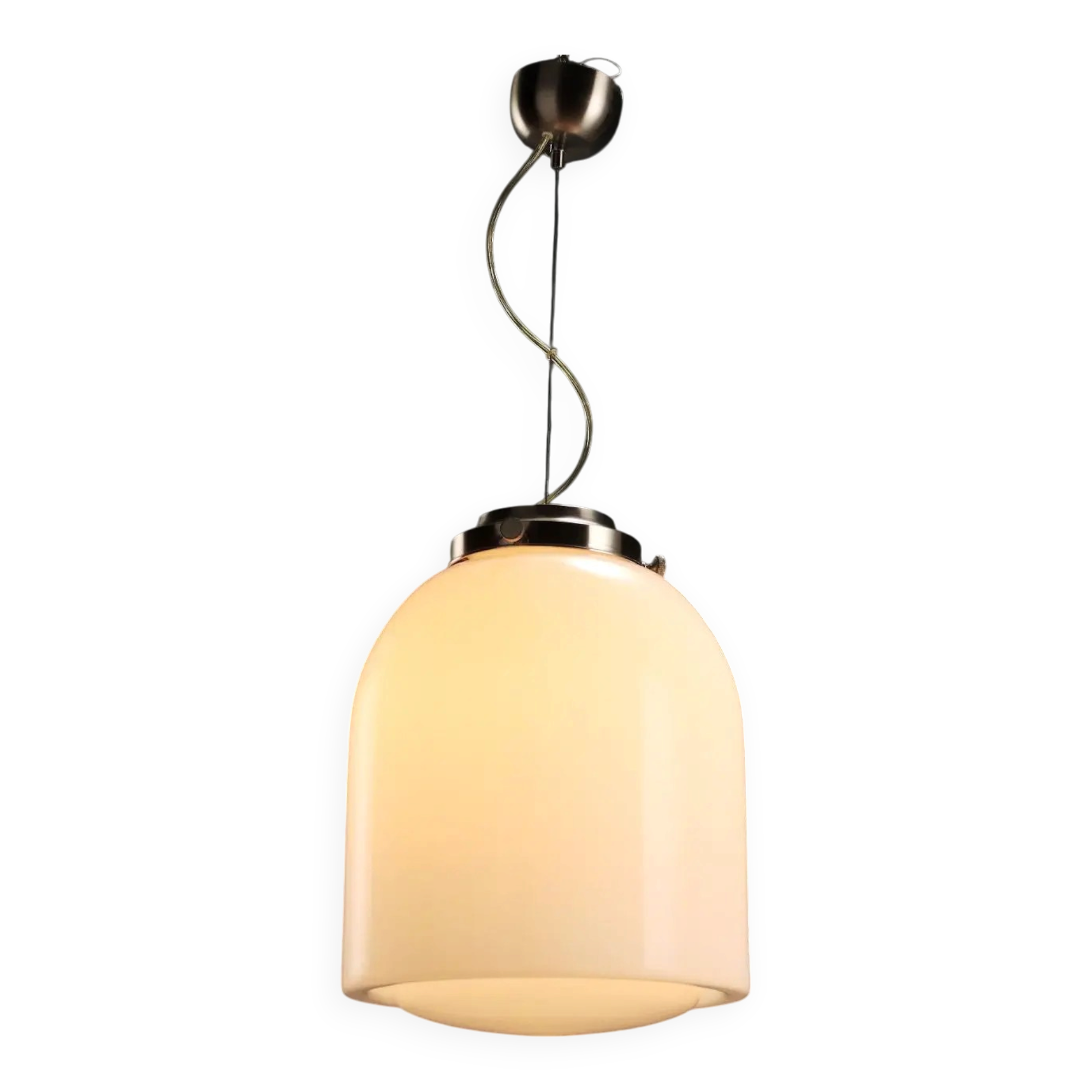 Vintage aluminium and white glass chandelier, design, Italy, 1970s.