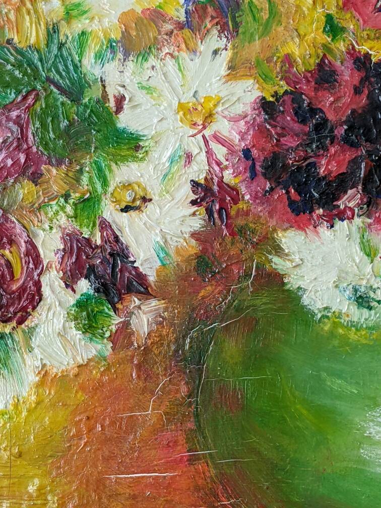 Acrylic on canvas, old painting, vintage still life, country decoration