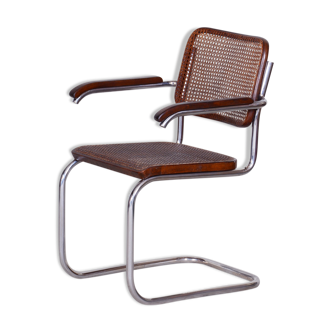 Fauteuil Bauhaus restauré, Marcel Breuer, Thonet, hêtre, chrome, Allemagne, années 1930