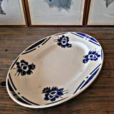 Badonviller dish model Alain, oval and round dish with blue flowers.