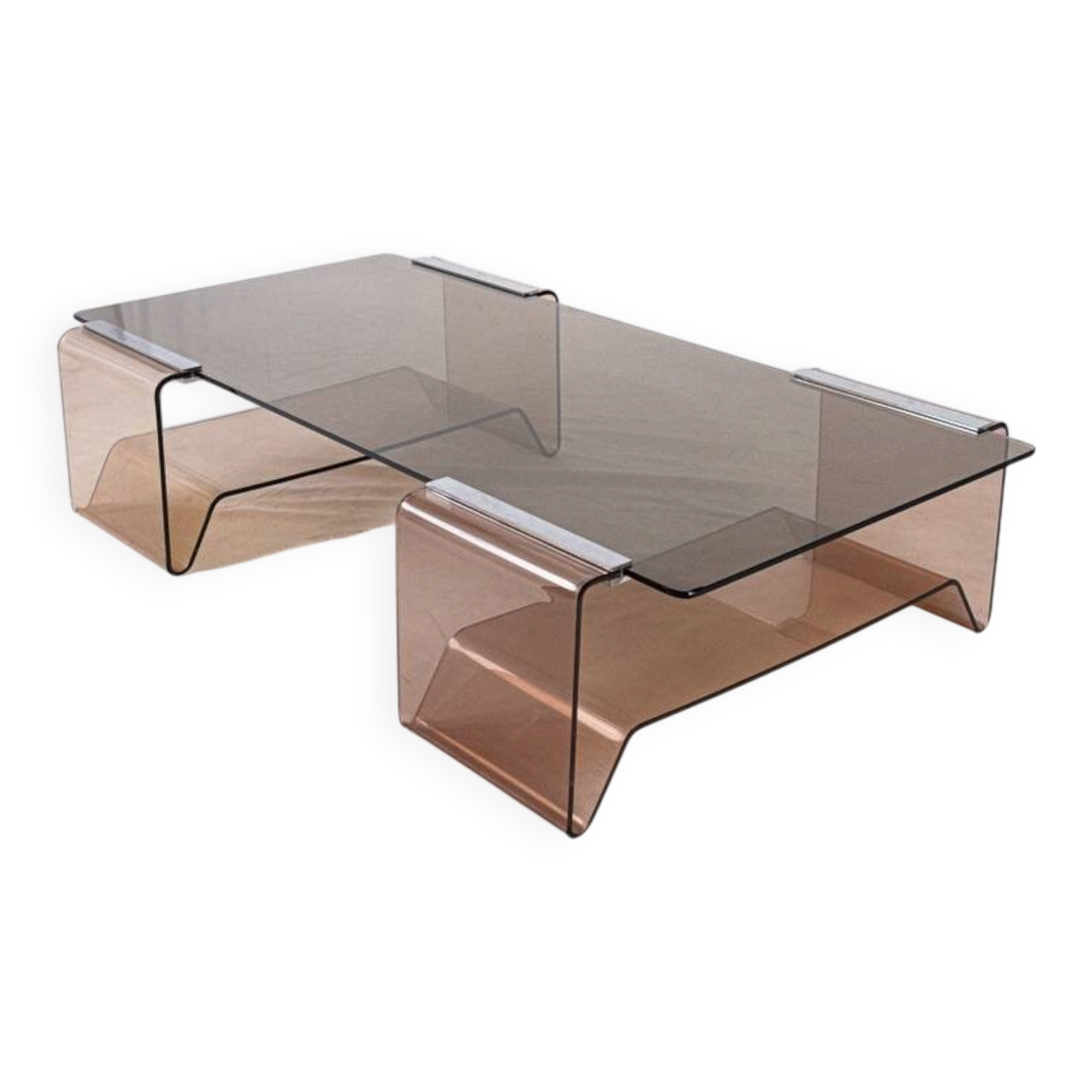 Table basse en plexi fumé et verre, Michel Dumas, France, 1970
