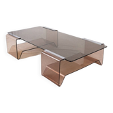 Smoked plexiglass and glass coffee table, Michel Dumas, France, 1970.