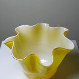 Fazzoletto vase in blown Italian glass, yellow opaline lined, Murano 1960-70.