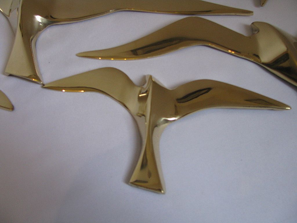 Wall Decoration Set 6 X Seagull / Swallow / Bird. Brass 70 / 80s