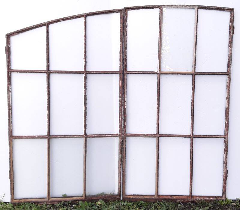 Industrial arched metal window L128xH114 19th century glass roof 2 leaves