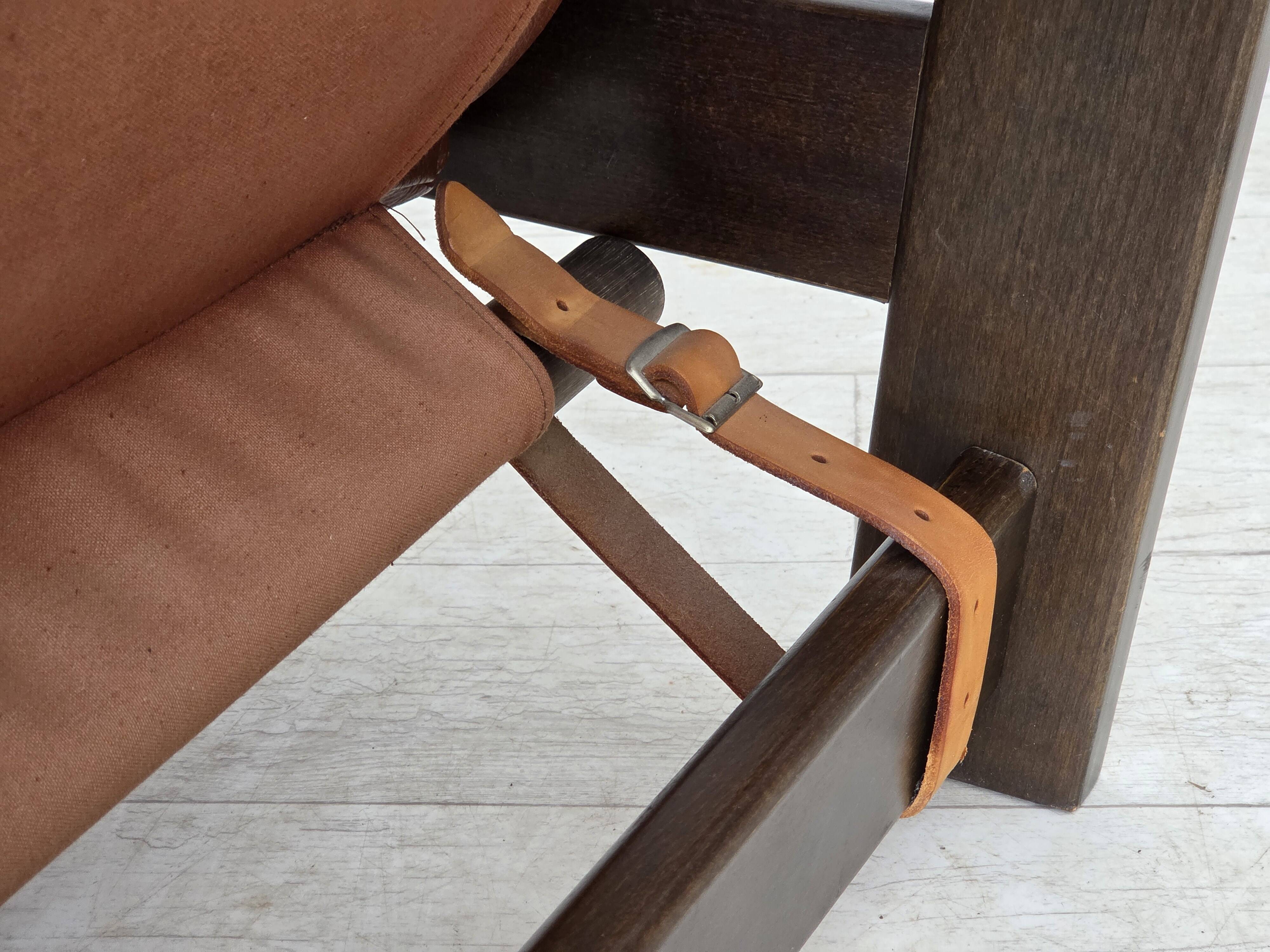 1970s, Scandinavian armchair, furniture leather, canvas, oak wood.