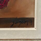 Oil on canvas still life with roses 20th century by Surgeon, whitewashed frame
