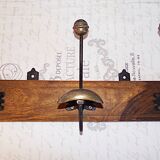 Vintage - Coat rack with 3 hooks in wood and aged brass