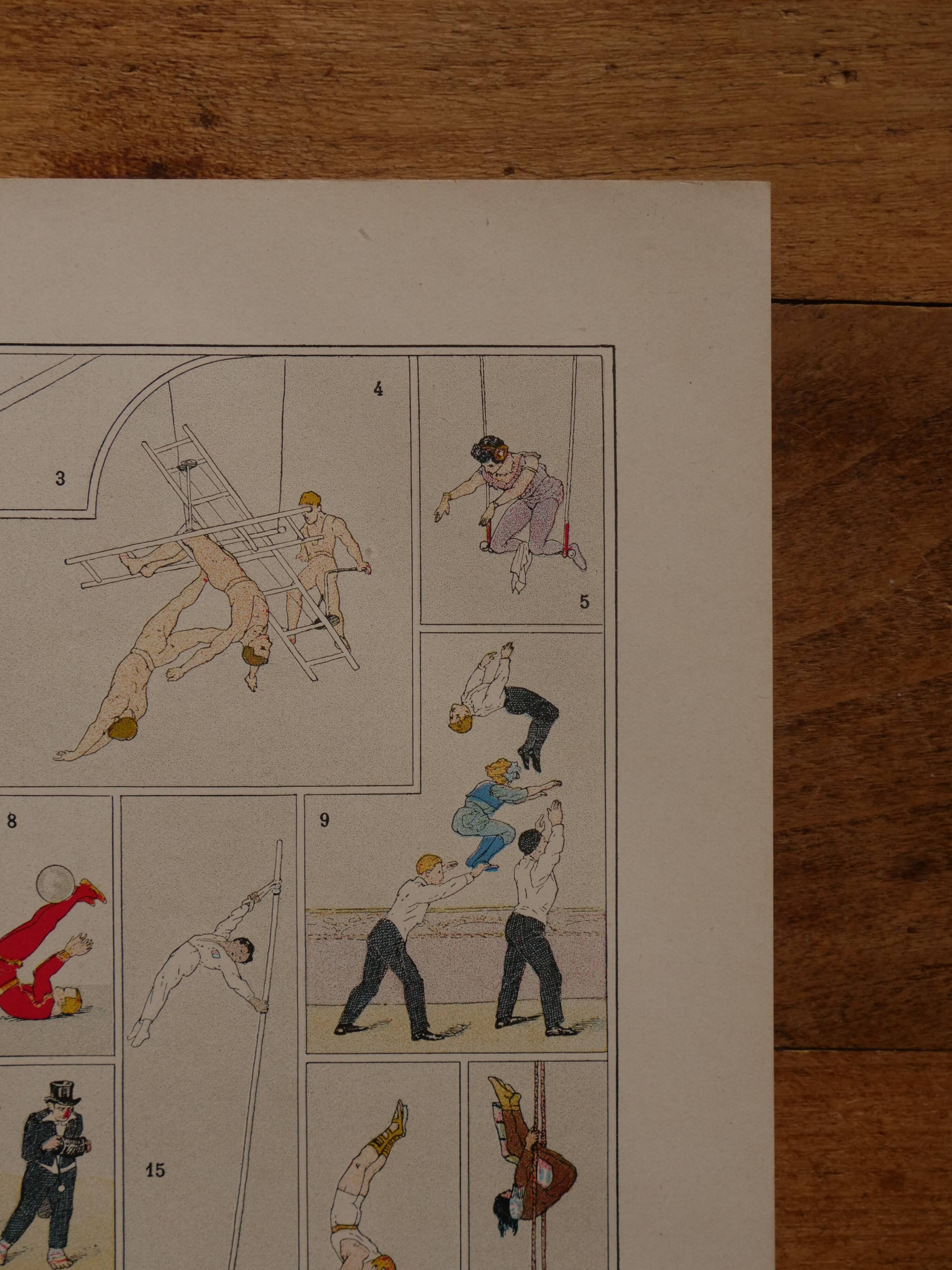 Original lithograph of acrobats