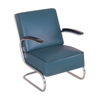 Blue Mucke Melder armchair made in 1930s Czechia.