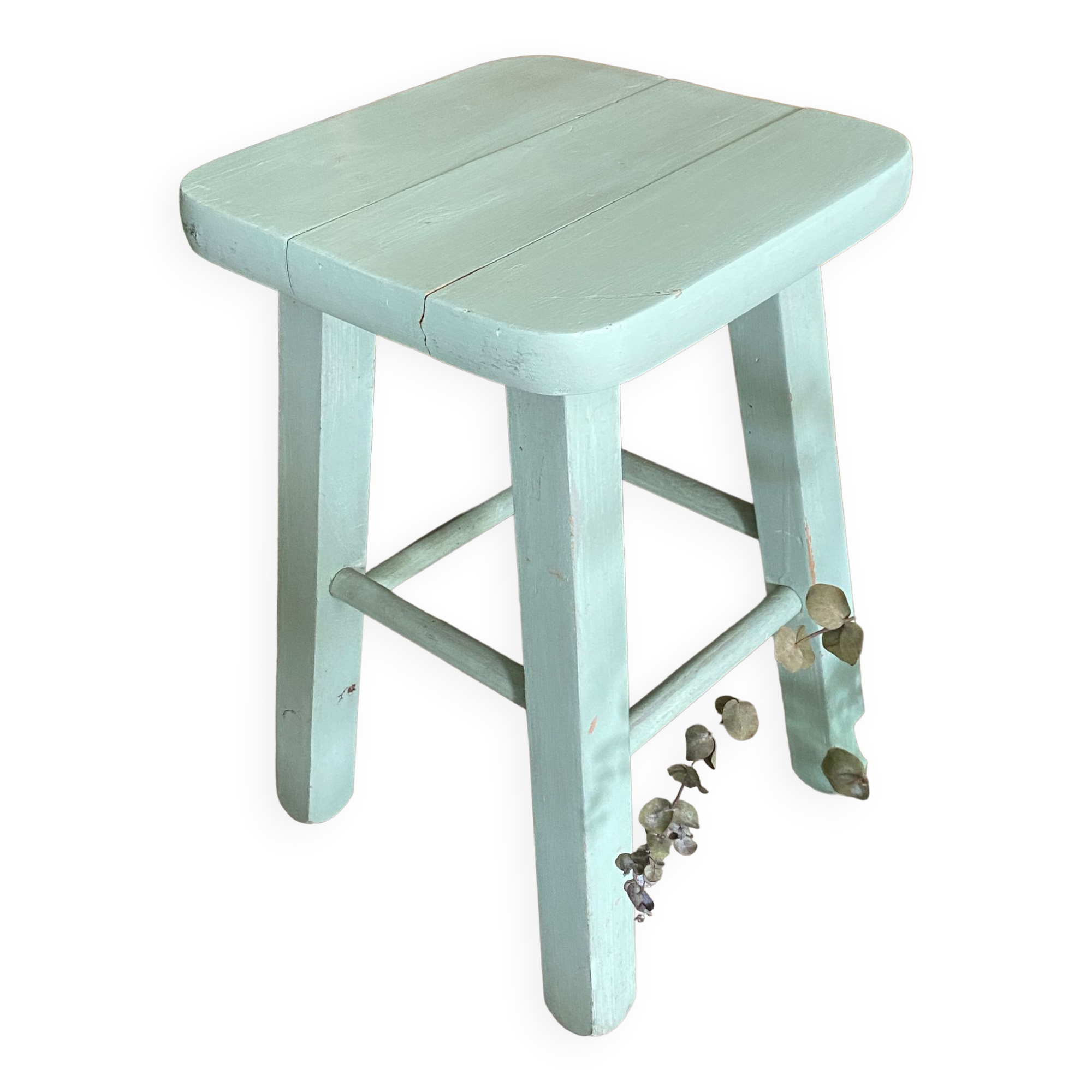 Old almond green wooden stool