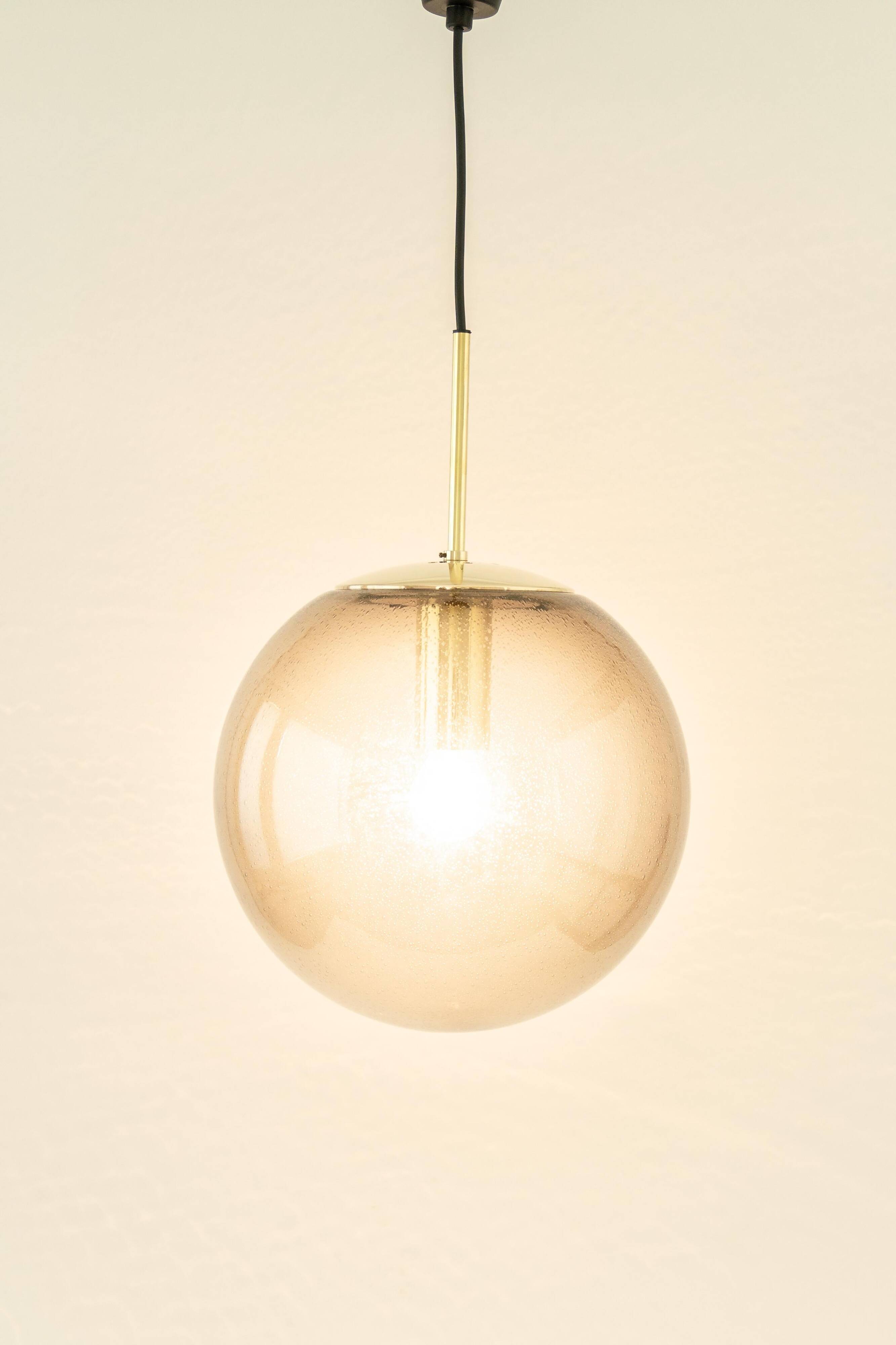 Lustre Limburg in brass with smoked glass ball, Germany, 1970s