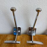 Set of four double hook coat racks in chromed metal
