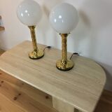 Pair of gilded column lamps Hollywood Regency style