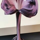 Elegant Large vase, Murano/Italy. Floral/Calla shape collar. Decorated with scrolls/lilac/plum waves. High 43 cm