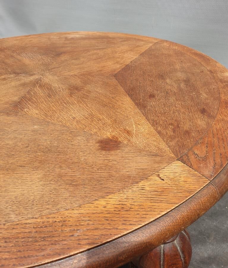 Table bureau d'armateur pieds balustre et rose des vents, style renaissance XIXe