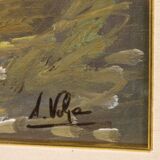 Italian lake view signed painting oil on canvas