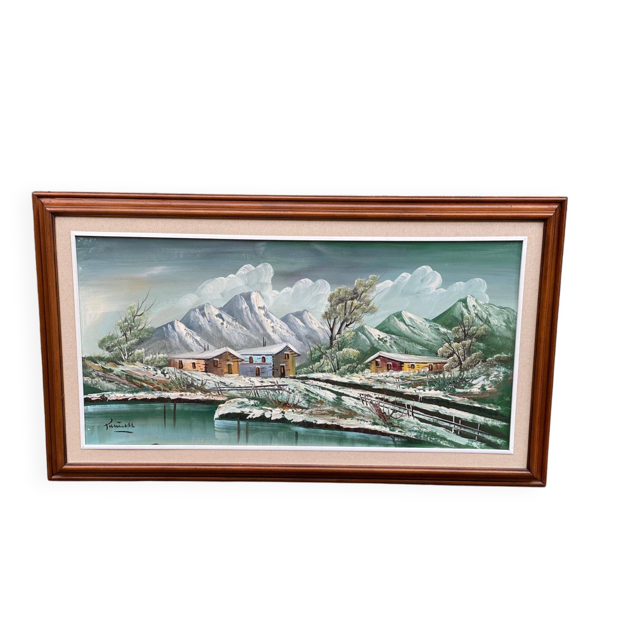 Original Italian painting Antonio Ponticelli oil on canvas landscape 140x82c