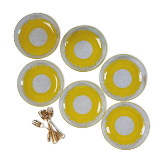 Set of 6 small plates sunflower cap