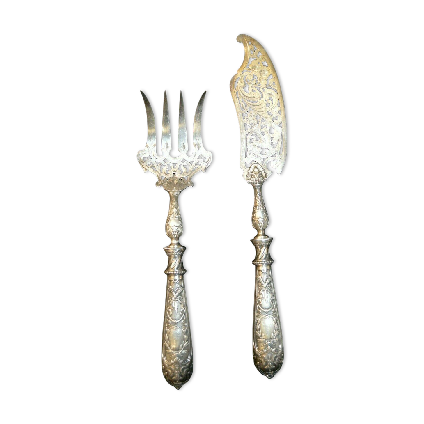 Solid silver fish cutlery pair
