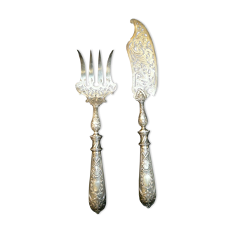 Solid silver fish cutlery pair