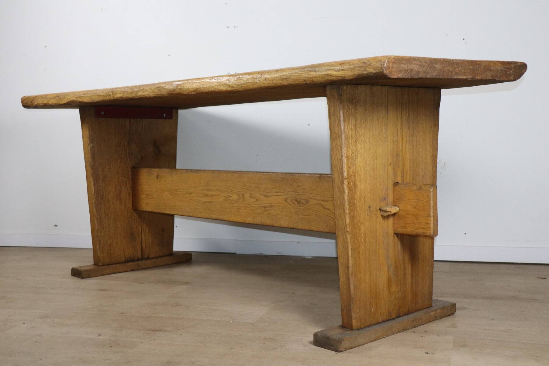 Brutalist solid wood dining table - 1950s/60s