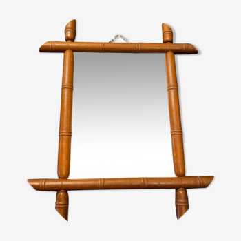 Miroir en bois sculpté pour imiter le bambou 30x36cm