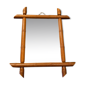 Miroir en bois sculpté pour imiter le bambou 30x36cm