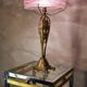 Austrian Art Nouveau bronze lamp with Loetz style art glass shade