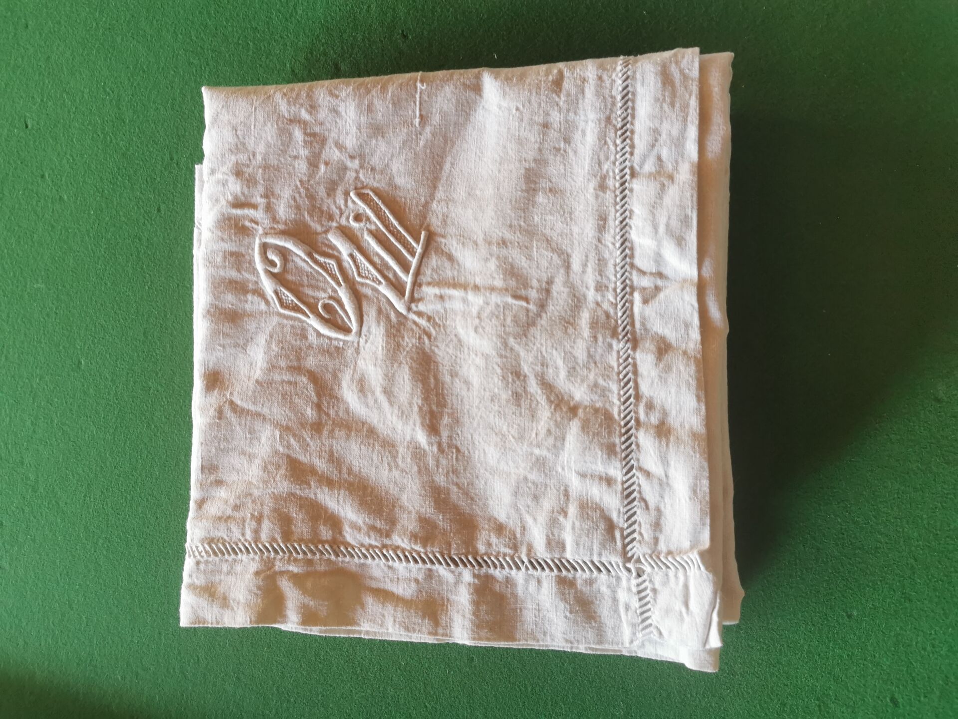 Pair of antique linen pillowcases with monogram