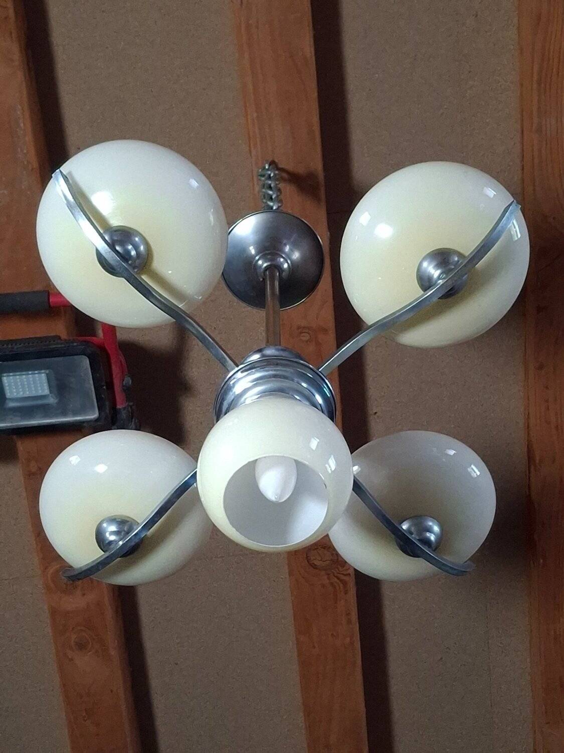 Lustre chrome metal 5 opalines jaune pale 1950