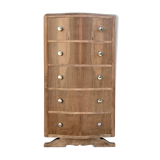 High art deco chest of drawers with mustache feet in raw walnut, 1930s