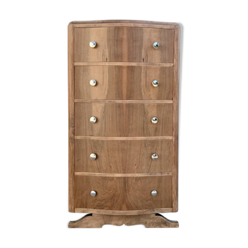 High Art Deco commode with moustache legs, raw walnut, 1930.