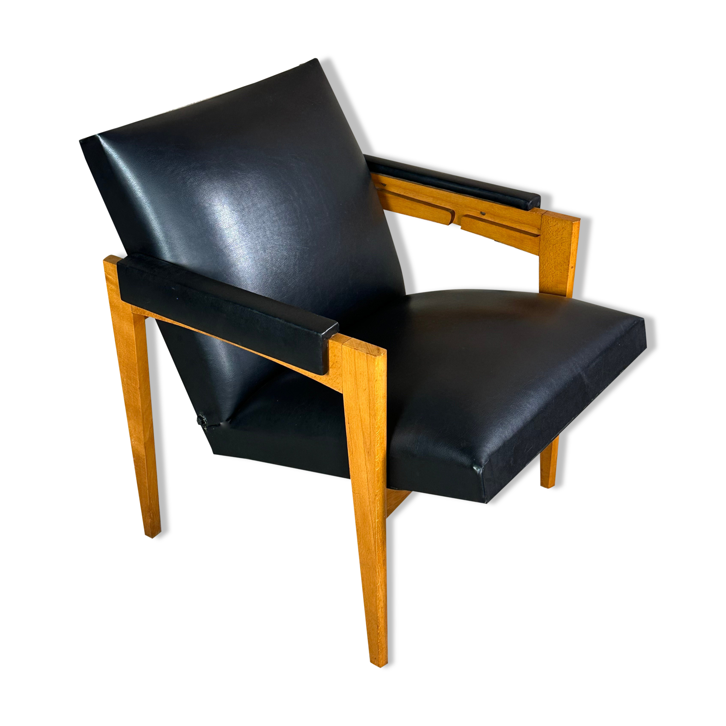 Armchair with vintage system 1950 in wood and imitation